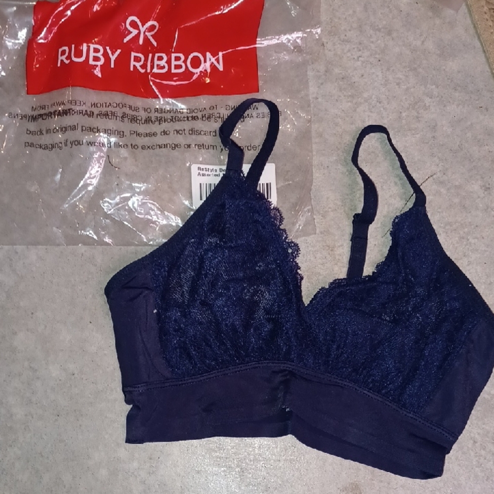 Ruby Ribbon Midnight Blue Lace Bralette